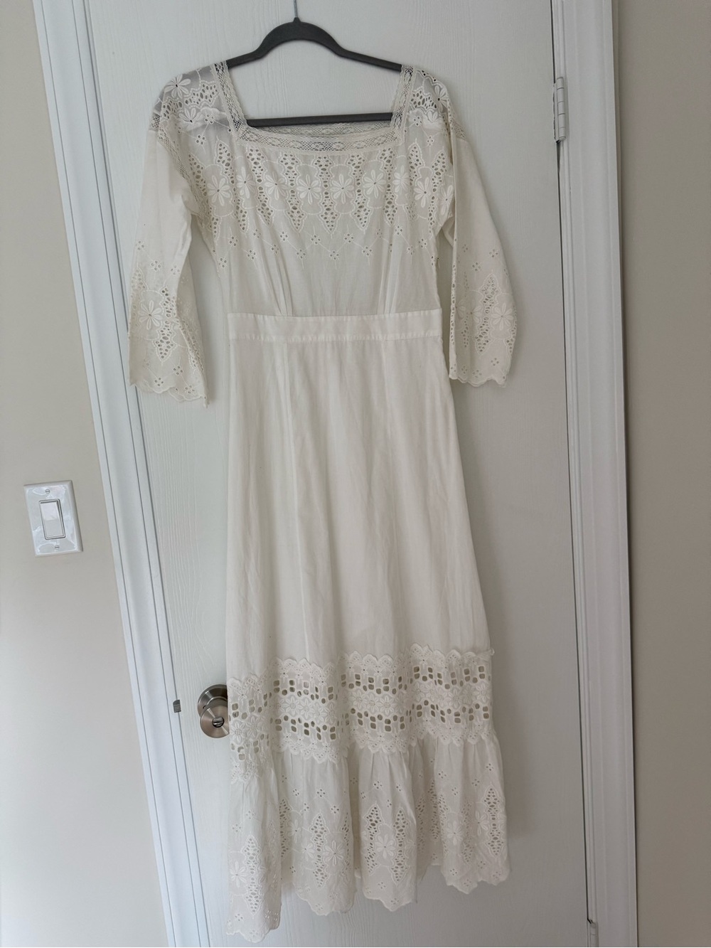 & Other Stories Ivory Eyelet Maxi Dress with Square Neckline